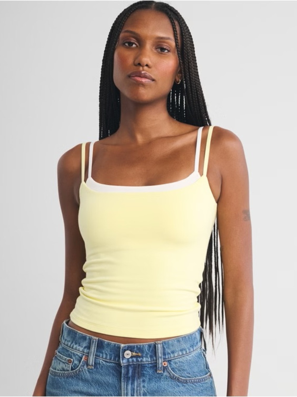 Abercrombie & Fitch Double-Strap Square Neck Tank - Pale Yellow with White Trim